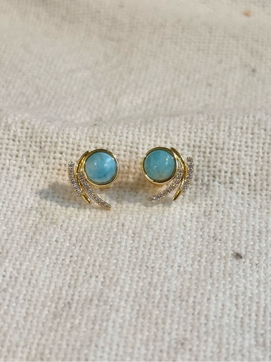 Jewelry - NEW! Gold Plated Larimar stone Stud Earrings with CZ